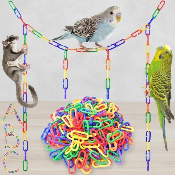 Plastic Chain Links, Mix Color Rainbow DIY C-Clips Chains Hooks for Swing Climbing Cage Toys