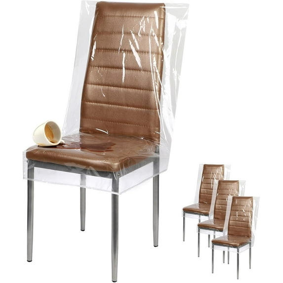 Plastic Chair Covers, Set of 4 - Clear Vinyl Seat Protectors for Dining Room Chairs