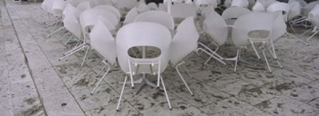 Plastic Chairs Around Tables In A Restaurant Stuttgart Baden-Wurttemberg Germany Canvas Art - Panoramic Images (18 x 7)