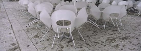 Plastic Chairs Around Tables In A Restaurant Stuttgart Baden-Wurttemberg Germany Canvas Art - Panoramic Images (36 x 13)