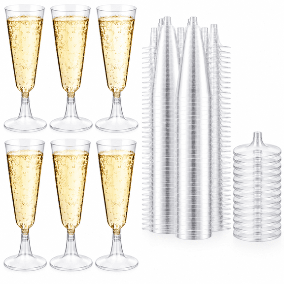 Plastic Champagne Flutes 200 Pack Champagne Glasses Disposable Mimosa Glasses 5 Oz Crystal Clear Plastic Flutes for Party Drinking Cocktail Cups Acrylic Wedding Toasting Glasses Flutes Bulk