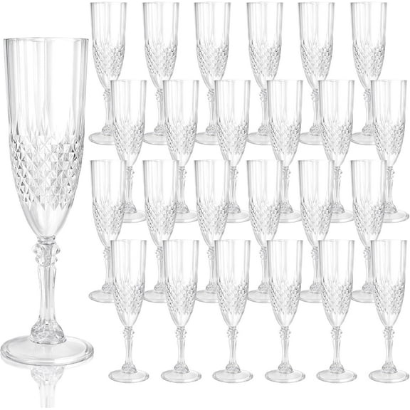 Plastic Champagne Flutes, 24PCS Pink Plastic Wine Glasses Goblets Reusable Champagne Flute for Weddings, Bachelor Parties, Toasting, and Events (24, Pink)