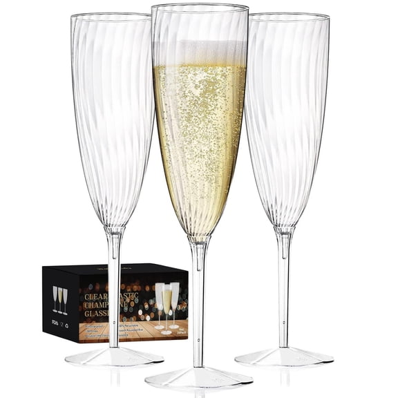Plastic Champagne Flutes 36 Clear Disposable Wine Glasses Reusable Cocktail Cups For Home Daily Life Party Birthday Wedding Toasting Drinking Champagne(6 Oz)