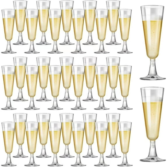 Plastic Champagne Flutes 40 Pack Disposable Champagne Glasses 5.5 Oz Clear Plastic Mimosa Glasses Wedding Cocktail Cups Bulk for Engagement Birthday Graduation Decorations 2025 Party Supplies