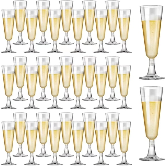 Plastic Champagne Flutes 50 Pack, 5oz Clear Disposable Plastic Champagne Glasses, Wine Glasses Cups for Wedding Celebration Birthday Party Wine Tasting New Years Eve Party Supplies