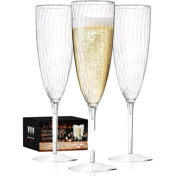 "Plastic Champagne Flutes, Clear Disposable Reusable Plastic Cocktail Cups (6 oz) for Home Daily Life Party Birthday Wedding Toasting Drinking Champagne