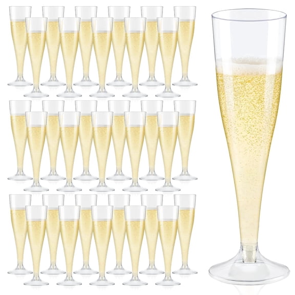 Plastic Champagne Flutes Disposable, 40 Pack 5 oz Clear Plastic Champagne Glasses Suitable for Wedding New Year Eve Party Supplies Engagement Decor