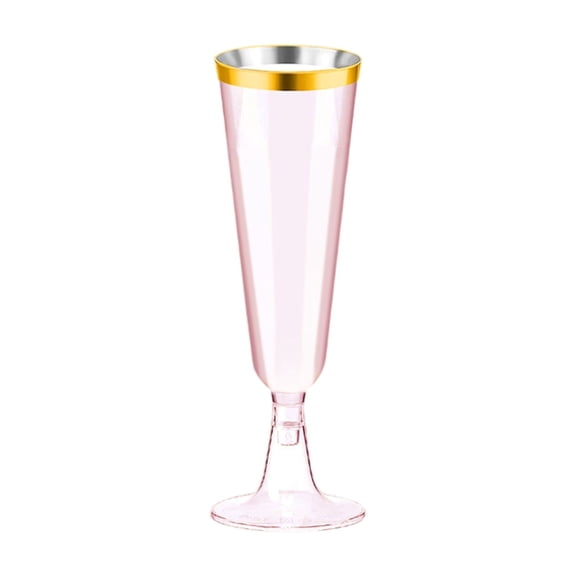 Plastic Champagne Flutes Disposable Toasting Glasses, 150Ml Party Cup Rose Gold Rim Cup Wedding Plastic Glass For Elegant Parties.