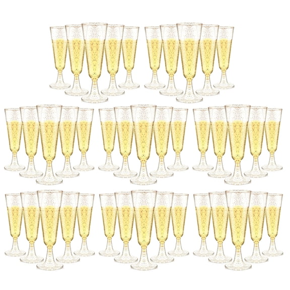 Plastic Champagne Flutes Plastic Mimosa Glasses 40 Pack ,Disposable Champagne Glasses Clear Acrylic Wedding Toasting Glasses for Party Cocktail Cups Bulk Supplies - Gold powder