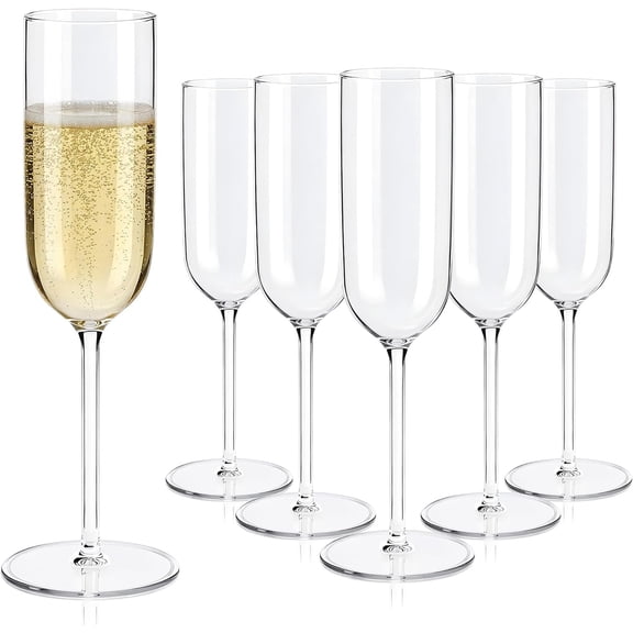 Plastic Champagne Flutes Set, 6oz Unbreakable Champagne Glasses Bulk, Shatterproof Mimosa Prosecco Sparkling Cups for Wedding Party (Clear, 24 count)
