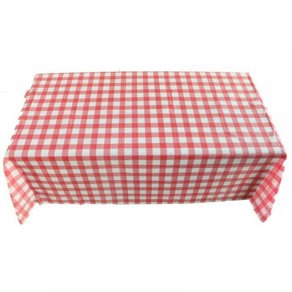 Plastic Checkered Tablecloth - 63” Wide x 63” Long Red and White Picnic Disposable Table Cover Square Gingham Tablecover 1PC for Birthdays, Carnivals, Parties