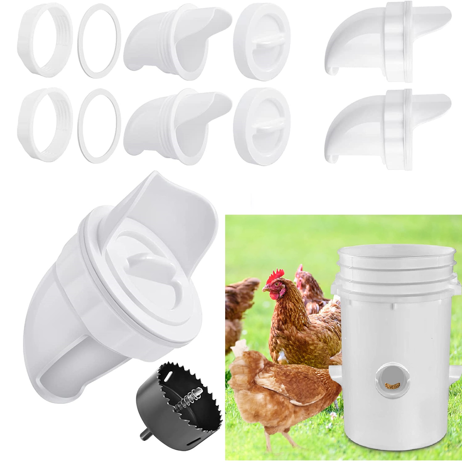 Plastic Chicken Feeder Automatic Chicken Feeder, 4 Ports DIY Chicken