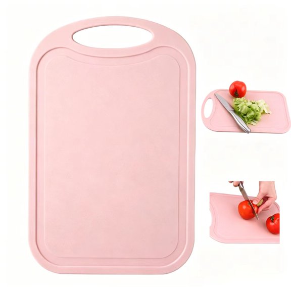 Plastic Chopping Block Meat Vegetable Cutting Board Non- Anti Overflow With Hang Hole Chopping Board, Non-Slip Kitchen Chopping Board for Meat Vegetables Fruit（Pink）