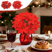 Plastic Christmas Artificial Bouquet 7-Branch Christmas Poinsettia Bouquet Artificial Flannel Flowers with Lifelike Texture for Holiday Vase or Tree Decor,Red(1PCS) JASKFLY