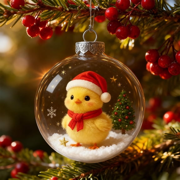 Plastic Christmas Ball Ornament - Transparent Spherical Decoration with Mini Winter Scene, Santa Hat Figures, Sparkles, Festive Tree Decor, Gift Idea