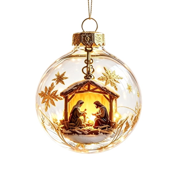 Plastic Christmas Ball Ornaments Nativity Scene Holy Family Hanging Decor Religious Christmas Tree Decoration
