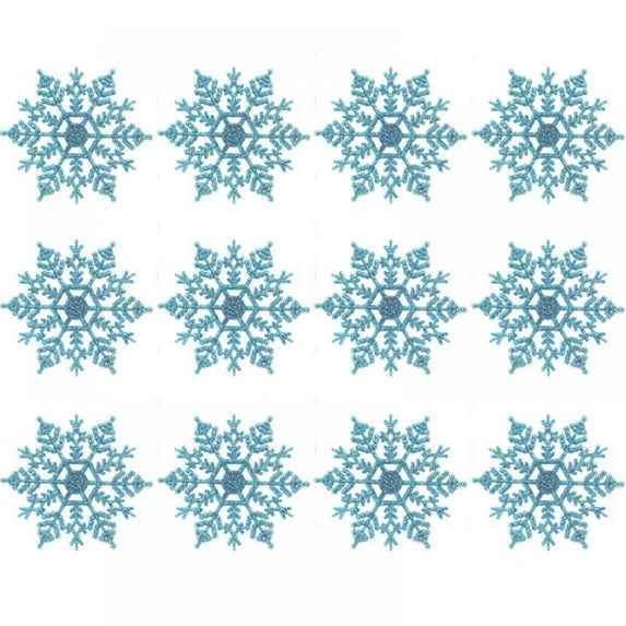 Plastic Christmas Glitter Snowflake Ornaments Christmas Tree Decorations, 4-inch, Set of 12, Pink