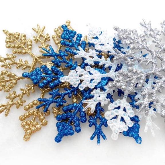 Plastic Christmas Glitter Snowflake Ornaments Christmas Tree Decorations, 4-inch, Set of 12