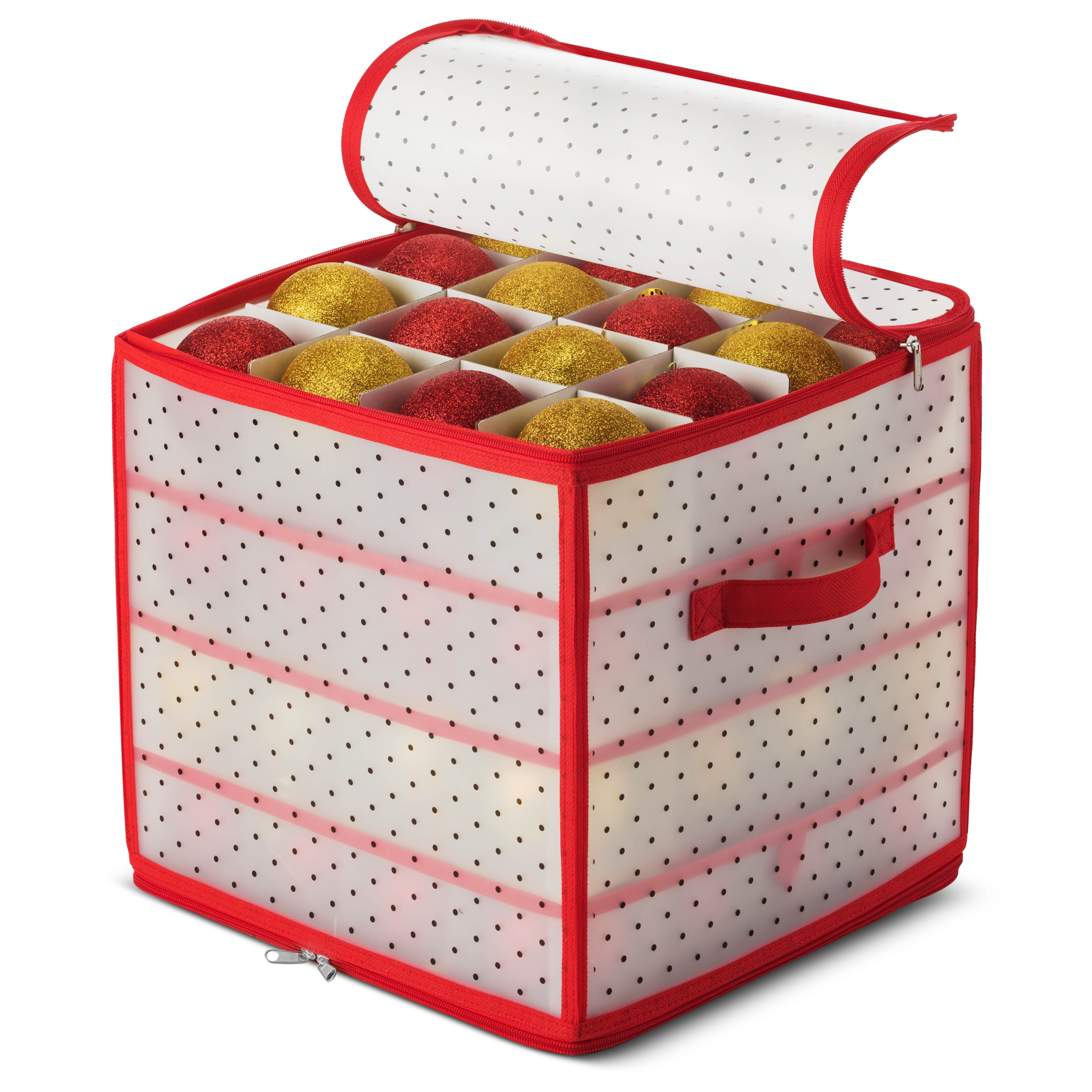 Plastic Christmas Ornament Storage Box Large with 2 Sided Dual Zipper  Closure - Keeps 128 Holiday Ornaments, Xmas Decorations Accessories, 3  Compartments - Sturdy Flexible Plastic 
