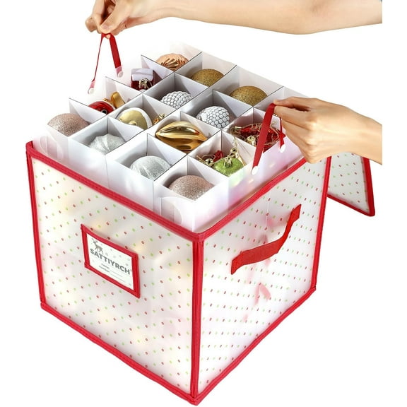 Plastic Christmas Ornament Storage Box with Trays,Customizable Dividers, Dust-Proof Durable Ornament Organizer Holder,Christmas Storage Containers,Holds 64 x 3 Ornaments