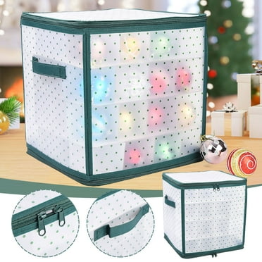 Plastic Christmas Ornament Storage Box with Zippered Closure - Store up to 64 of the 3-inch Standard Christmas Ornaments, Xmas Ornaments Storage with Dividers & Two Handles(Green)