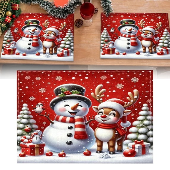 Plastic Christmas Placemats, Vinyl Christmas Placemats, Christmas Table Mat, Christmas Placemats Christmas Kitchen Table Mats Winter Placemats Heat-Resistant Placemats 40*55cm