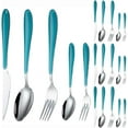 thumbnail image 1 of Plastic Clamp Handle Kitchen Stainless Steel Silverware Tableware Flatware Cutlery Set Steak Knife Fork Spoon Teaspoon (Blue,20 pieces), 1 of 10