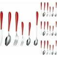 thumbnail image 1 of Plastic Clamp Handle Kitchen Stainless Steel Silverware Tableware Flatware Cutlery Set Steak Knife Fork Spoon Teaspoon (Red,24 pieces), 1 of 10
