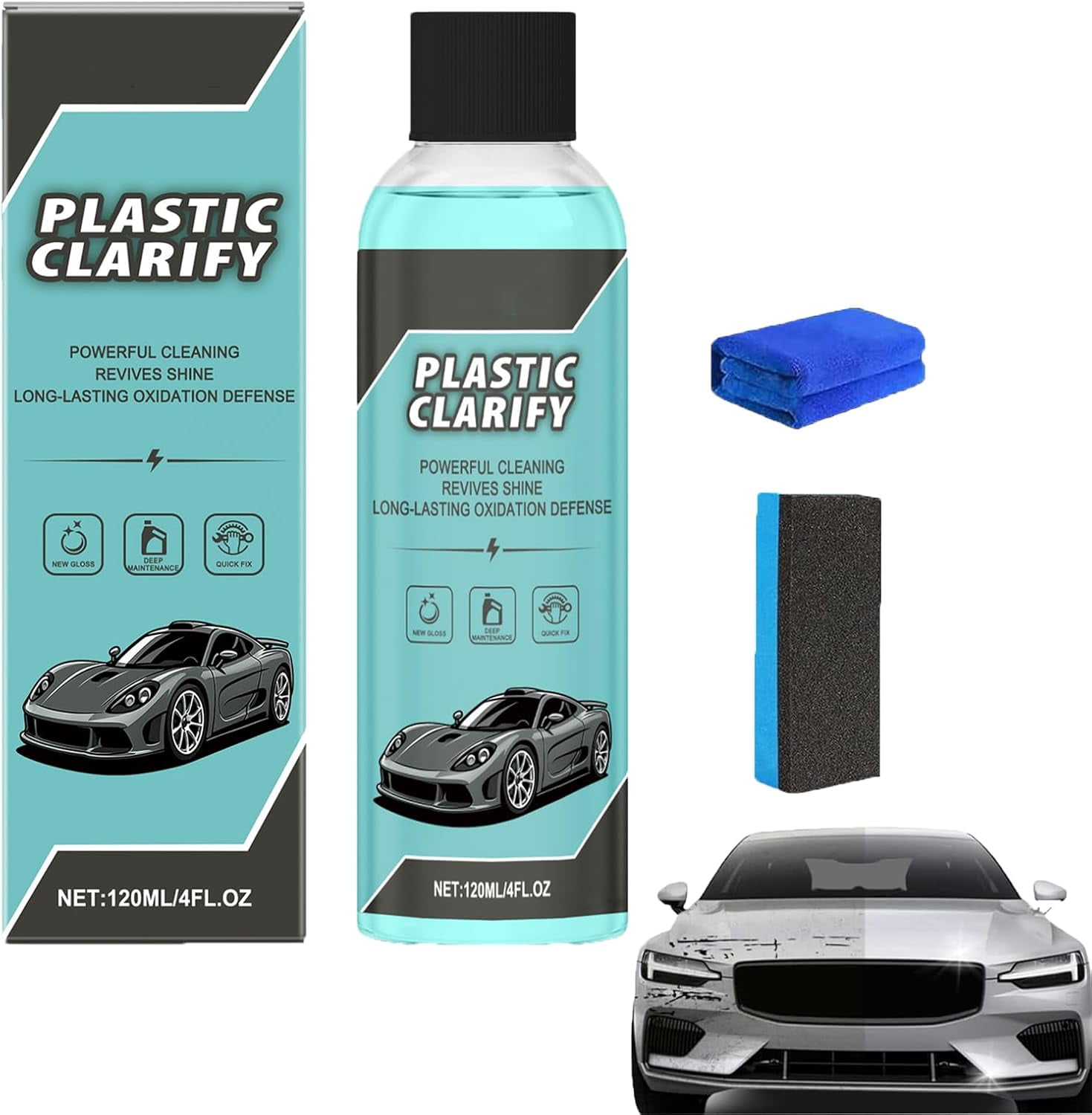 Plastic Clarify Spray Wax Sans Eau Pour Plastiques Voiture - Nettoyant Intérieur Extérieur 120ml