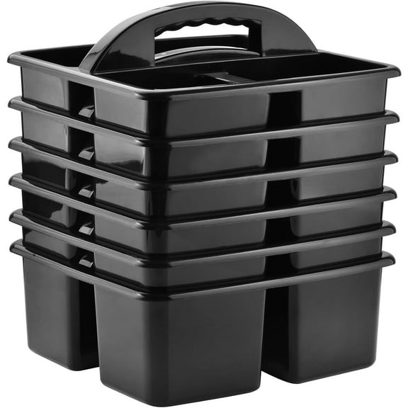 Plastic Classroom Caddy Organizer with Handle, 6-Pack 3 Compartments, Teacher Supply Storage Caddy for Classroom Organization, Table, Desk, Office, Craft Art - Black