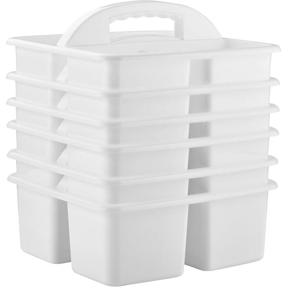 Plastic Classroom Caddy Organizer with Handle, 6-Pack 3 Compartments, Teacher Supply Storage Caddy for Classroom Organization, Table, Desk, Office, Craft Art - White