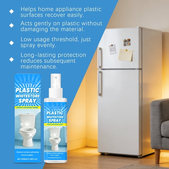 Plastic Cleaner Spray Multi Surface Restorer - Cleans Plastic Ceramic Enamel, Removes Yellowing Stains Grime, Household Appliance Bathroom Kitchen Use