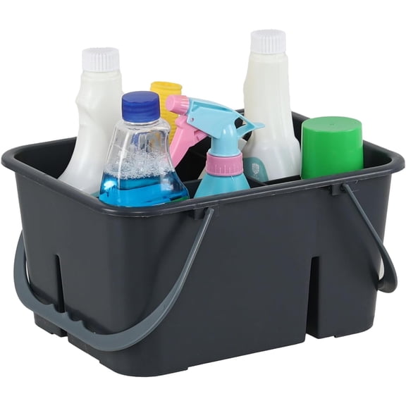 Plastic Cleaning Caddy Organizer with Handle, Carry Caddy for Cleanig Supplies, Deep Grey