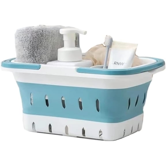 Plastic for Cleaning Supplies Products, Storage Collapsible Basket with Handles, Box Organizer Bin for Bathroom, Kitchen, College Dorm,Gym (Blue 1 pack)