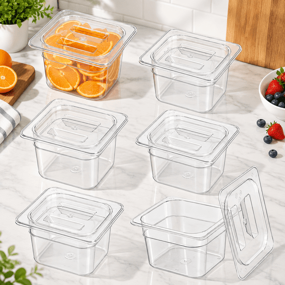 Plastic Clear Food Pans with Lids for Kitchen Restaurant Food Prep, 4 Inches Deep