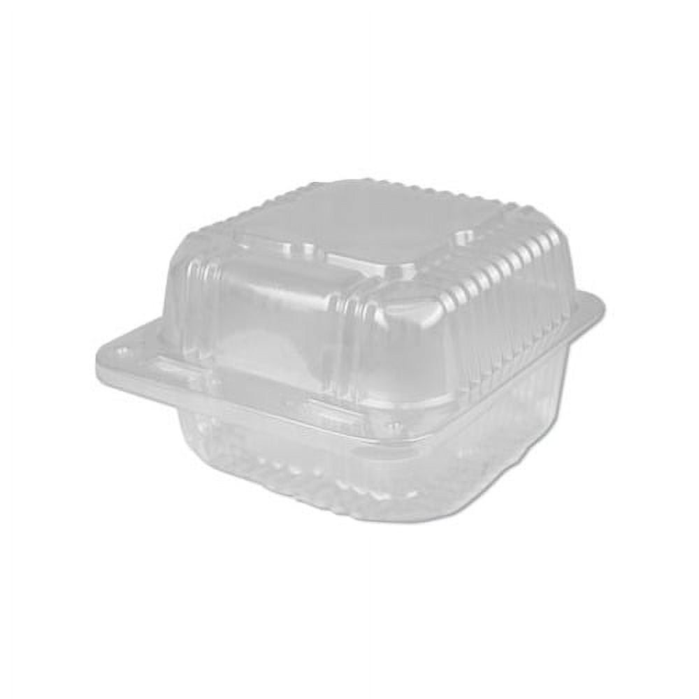 Thermo Tek 39 oz Square Clear Plastic Clamshell Container - Anti-Fog - 7 3/4 inch x 7 3/4 inch x 2 1/2 inch - 100 Count Box