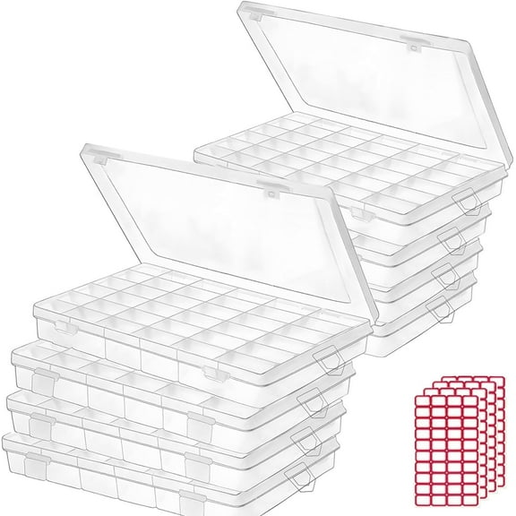 Plastic Clear Organizer Box Bead Storage Containers with Adjustable Dividers for Craft Jewelry Fishing Tackles Parts Storage with Sheets Label Stickers