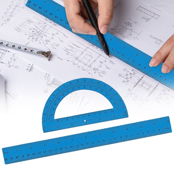 Plastic Clear Ruler Math Set, 1 Protractors 180 Degree 1 Straight Rulers Measuring Tool for School Office Home Supplie Students Teachers Architects, Blue