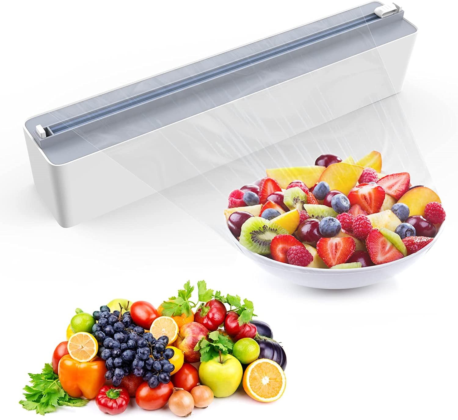 Tuphregyow Cling Wrap With Cutter, Plastic Wrap Dispenser With