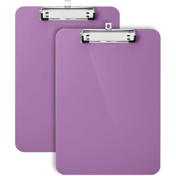 Plastic Clipboard, 12.5" x 9", 2 Pack, Pastel Purple Clipboard Plastic, Metal Clip with Retractable Hanging Hole