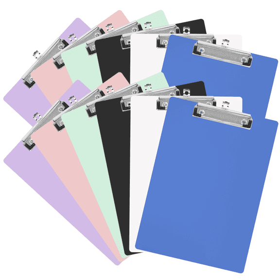 XUEYU Colorful Plastic Clipboards, 12-Pack, A4 Size, Sturdy & Lightweight, Low Profile Clip Holds about 100 Sheets Perfect for School Office