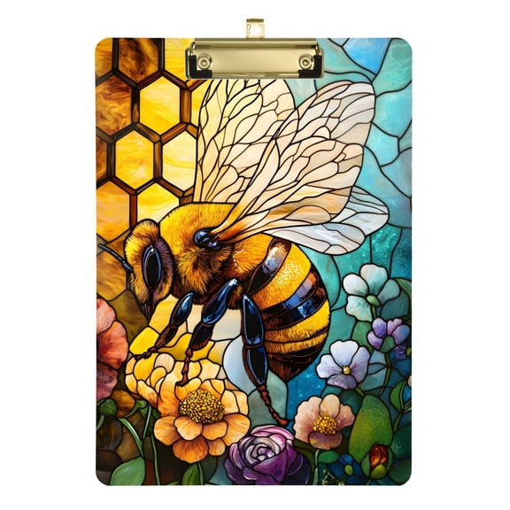 Plastic Clipboard Acrylic Hanging Clip Board with Gold Low Profile Office School Supplies 12.5x9 Bees Collecting Nectar