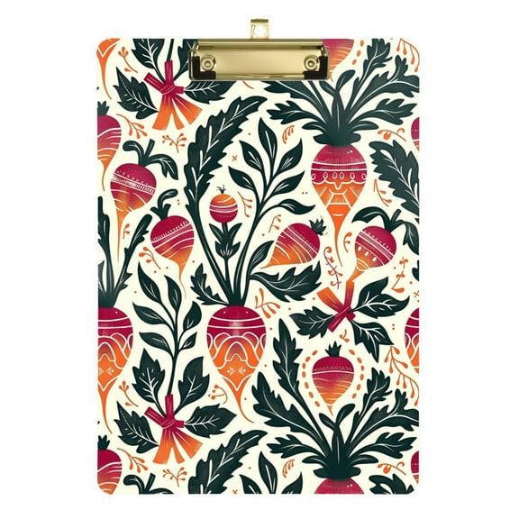 Plastic Clipboard Acrylic Hanging Clip Board with Gold Low Profile Office School Supplies 12.5x9 Beet Folk Art