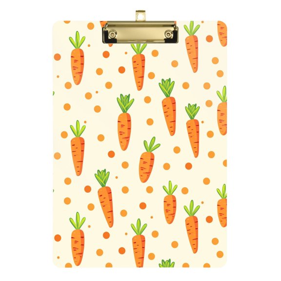 Plastic Clipboard Acrylic Hanging Clip Board with Gold Low Profile Office School Supplies 12.5x9 Carrot and Polka Dots