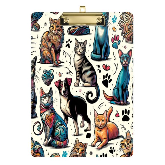 Plastic Clipboard Acrylic Hanging Clip Board with Gold Low Profile Office School Supplies 12.5x9 Cat and Dog Paw
