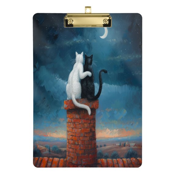 Plastic Clipboard Acrylic Hanging Clip Board with Gold Low Profile Office School Supplies 12.5x9 Cats on House with Moon