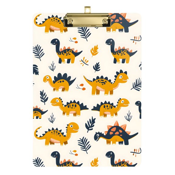 Plastic Clipboard Acrylic Hanging Clip Board with Gold Low Profile Office School Supplies 12.5x9 Cute Dinosaurs and Leaf