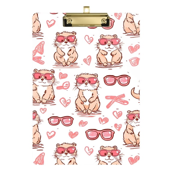 Plastic Clipboard Acrylic Hanging Clip Board with Gold Low Profile Office School Supplies 12.5x9 Cute Otter with Sunglasses