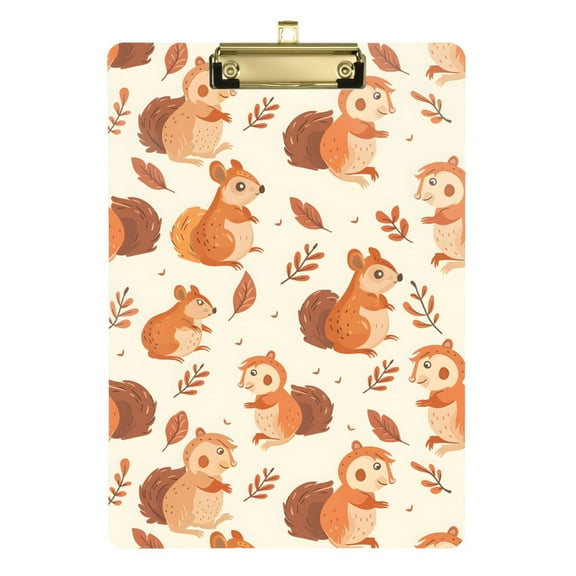 Plastic Clipboard Acrylic Hanging Clip Board with Gold Low Profile Office School Supplies 12.5x9 Cute Squirrel and Leaf