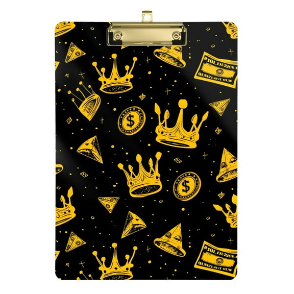 Plastic Clipboard Acrylic Hanging Clip Board with Gold Low Profile Office School Supplies 12.5x9 Dollars Coin Crown